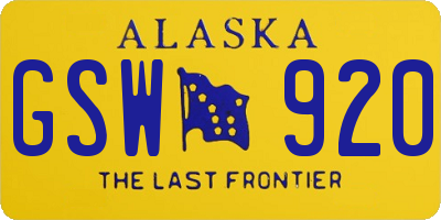 AK license plate GSW920