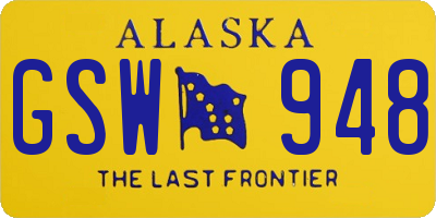 AK license plate GSW948