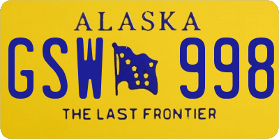 AK license plate GSW998