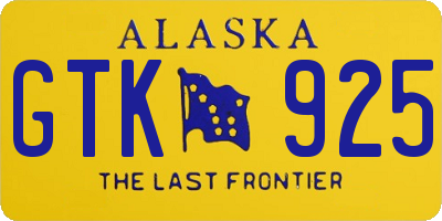 AK license plate GTK925