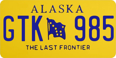 AK license plate GTK985