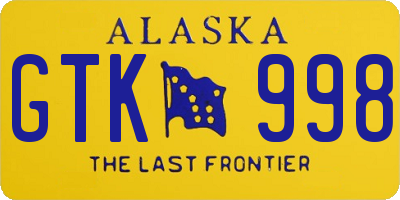 AK license plate GTK998