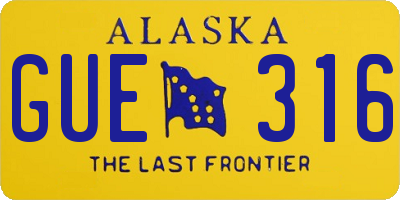 AK license plate GUE316