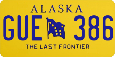 AK license plate GUE386