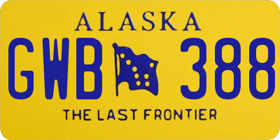 AK license plate GWB388