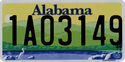 AL license plate 1AO3149