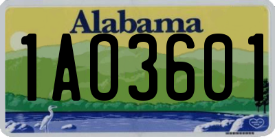 AL license plate 1AO3601