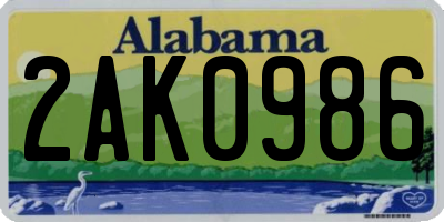 AL license plate 2AK0986