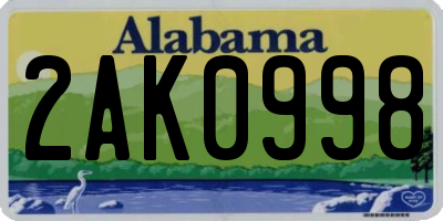 AL license plate 2AK0998