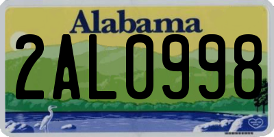 AL license plate 2AL0998