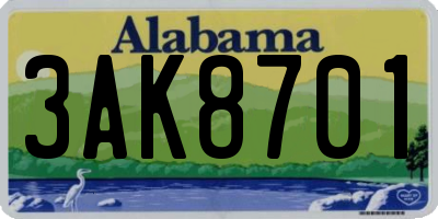 AL license plate 3AK8701
