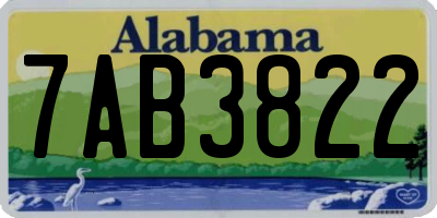 AL license plate 7AB3822