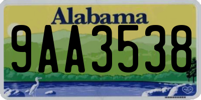 AL license plate 9AA3538