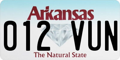 AR license plate 012VUN