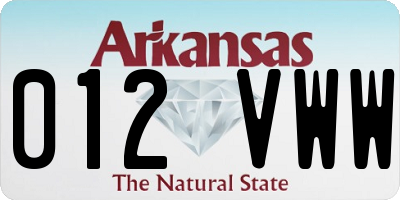 AR license plate 012VWW