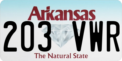 AR license plate 203VWR