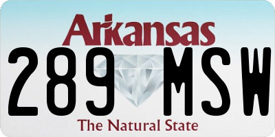 AR license plate 289MSW