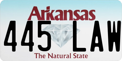 AR license plate 445LAW