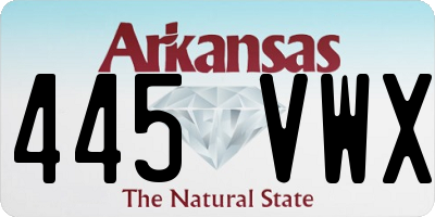 AR license plate 445VWX