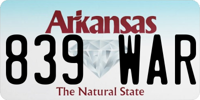 AR license plate 839WAR
