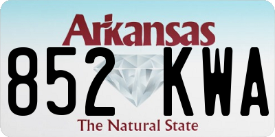 AR license plate 852KWA