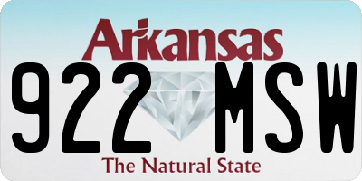 AR license plate 922MSW