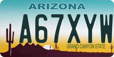 AZ license plate A67XYW