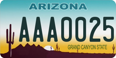 AZ license plate AAA0025