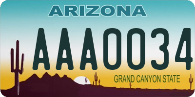AZ license plate AAA0034