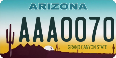 AZ license plate AAA0070