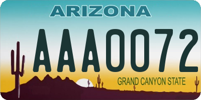 AZ license plate AAA0072