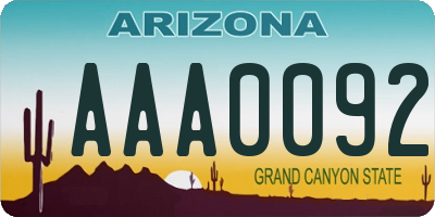 AZ license plate AAA0092
