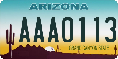 AZ license plate AAA0113