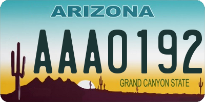 AZ license plate AAA0192