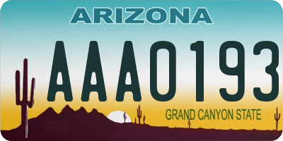 AZ license plate AAA0193