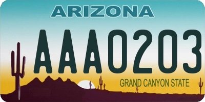 AZ license plate AAA0203