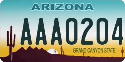 AZ license plate AAA0204