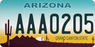 AZ license plate AAA0205