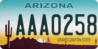 AZ license plate AAA0258