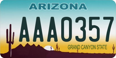 AZ license plate AAA0357