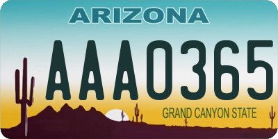 AZ license plate AAA0365