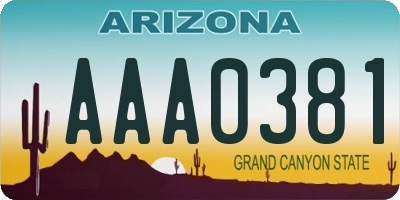 AZ license plate AAA0381