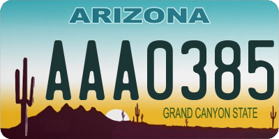 AZ license plate AAA0385