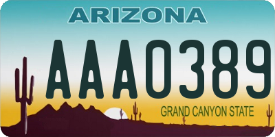 AZ license plate AAA0389