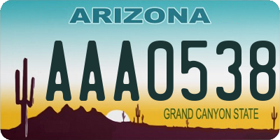 AZ license plate AAA0538