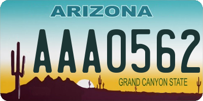 AZ license plate AAA0562