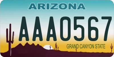 AZ license plate AAA0567