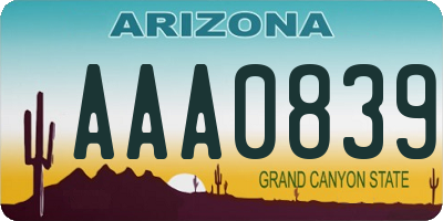 AZ license plate AAA0839