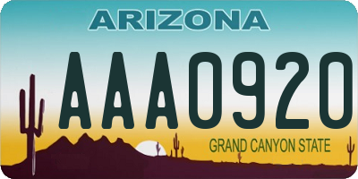 AZ license plate AAA0920