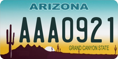 AZ license plate AAA0921